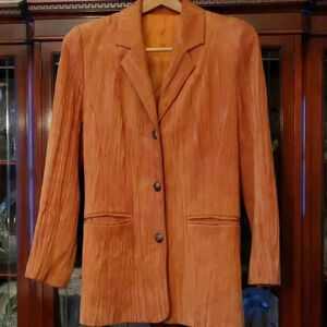 Vintage 80s Suede leather Blazer Padded shoulder Jacket Burnt Orange Size 38 EU